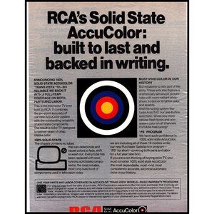 1970 RCA Television Accucolor TV Bullseye Vintage Print Ad Wall Art 10x13